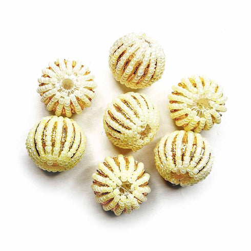White Seed Bead & Golden Nakshi Beads Pack Of 10