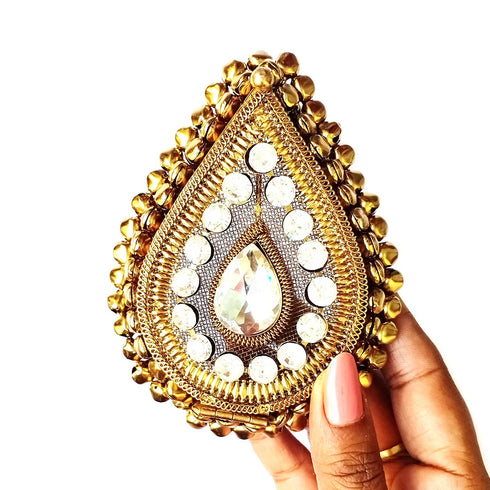 Tilak Shape | Antique Gold | Finish Handcrafted Box | Stonework | Ghungroo | Craft Shop India