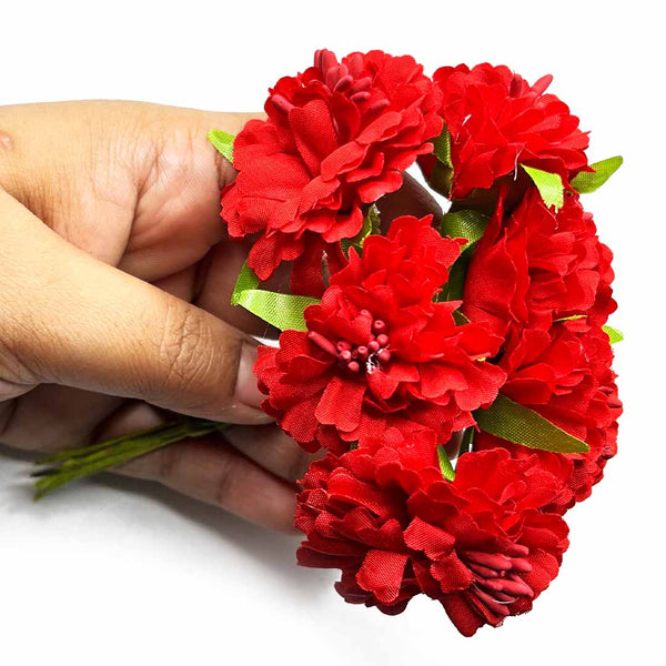 Red Color Fabric Flowers Bunch 2 Of 12 PCS | Red Color fabric Flower | Craft Shop India | Fabric Flower Bunch