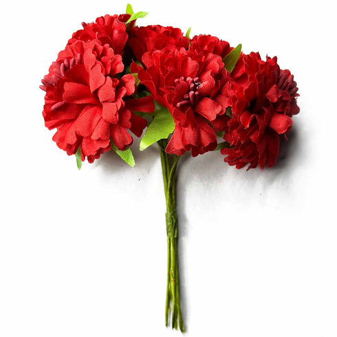 Red Color Fabric Flowers Bunch 2 Of 12 PCS.