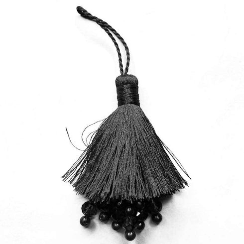 Black Color Thread Tassels With Beads Set Of 2