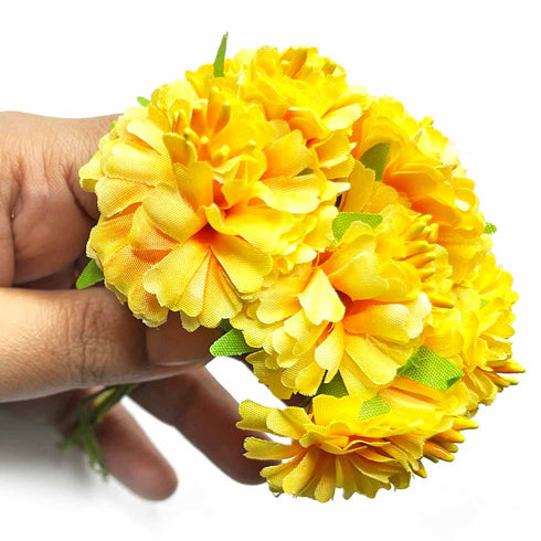 Yellow Color Fabric Flowers Bunch 2 Of 12 PCS.