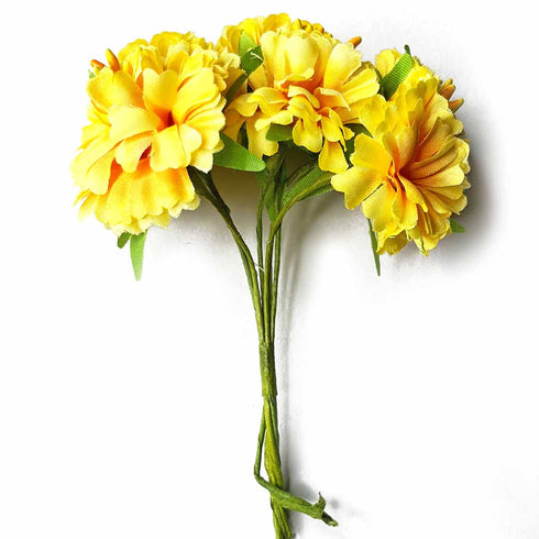 Yellow Color Fabric Flowers Bunch 2 Of 12 PCS.