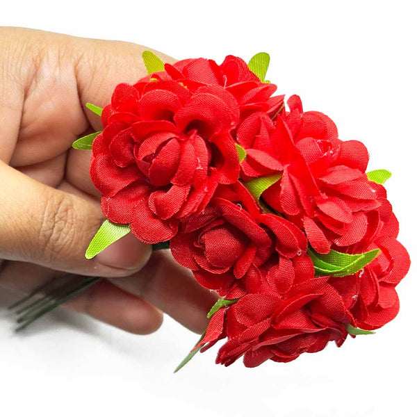 Small Size Red Color Fabric Roses Bunch 2 Of 12 PCS | Red color Fabric Rose | fabric Rose | Craft Shop india | Art Craft | Red Color Flower | Colllection