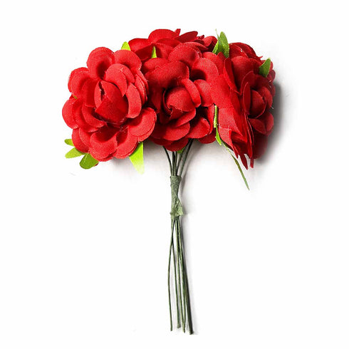 Small Size Red Color Fabric Roses Bunch 2 Of 12 PCS.