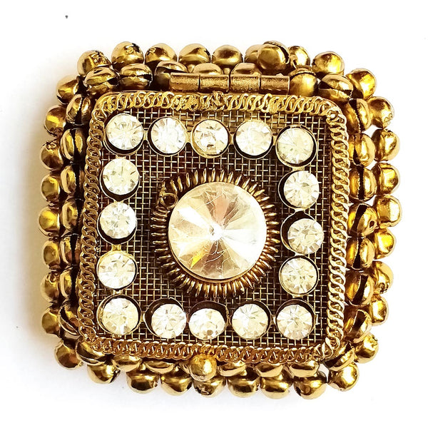 Square Shape Antique Gold Finish Handcrafted Coin Box With Stonework & Ghungroo | Square Shape | Antique Gold | Handcrafted Coin Box | Stonework & Ghungroo | Craft Shop India