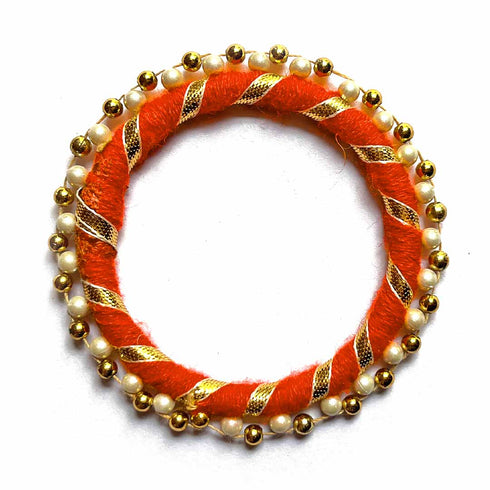 Orange Color Gota & Beads Ring Set Of 10