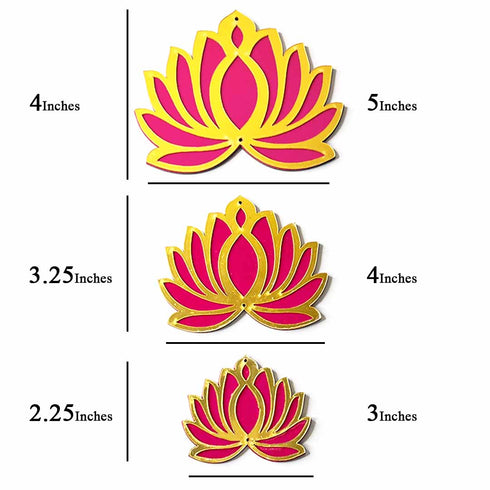 3 Different Sizes Rani Pink Velvet & Golden Acrylic Lotus Set of 18