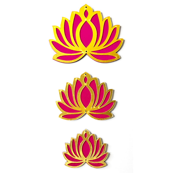 Golden Acrylic Lotus | Rani Pink Velvet | lotus flower | 3 Different Sizes Rani Pink Velvet & Golden Acrylic Lotus Set of 18 | craft shop india | india craft shop | craft shop | india carft