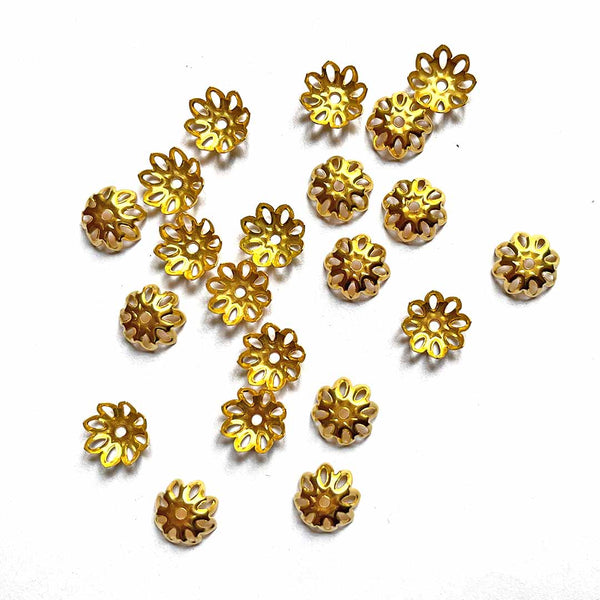 Round Flower Golden Beads Cap Pack Of 25 | Golden Beads | Pack Of 25 | MDF Cutouts | Craft Shop India