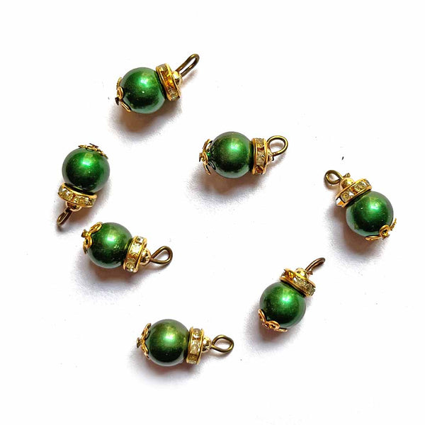 Bottle Green Beads With Golden Hanging | Bottle Green Beads | Craft Store | Art Craft | Colllection | Projects | Art | Jewellery Making | Craft Shop india | india shop craft