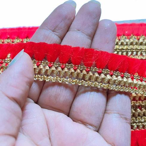 Golden Zari & Red Polyester Thread Lace & Border - ( 9mtr )