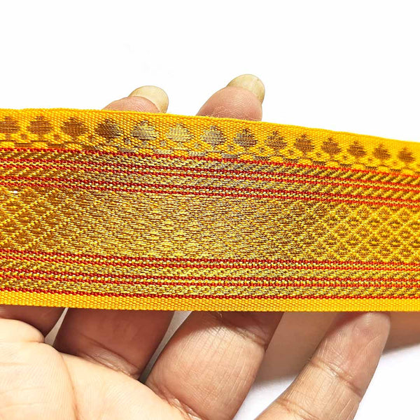 Yellow & Golden Zari Color Weaving Border - ( 5 mtr ) | Yellow & Golden Zari | Craft Shop India | Art Craft | Decoration | Laces Collection | Border Collection | Craft Making