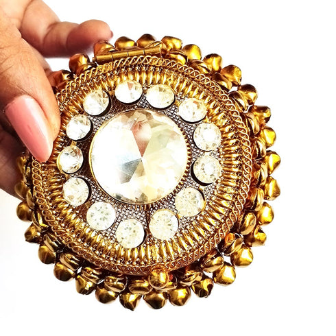 Round Shape | Antique Gold Finish | Handcrafted Box | Stonework & Ghungroo | Craft Shop India