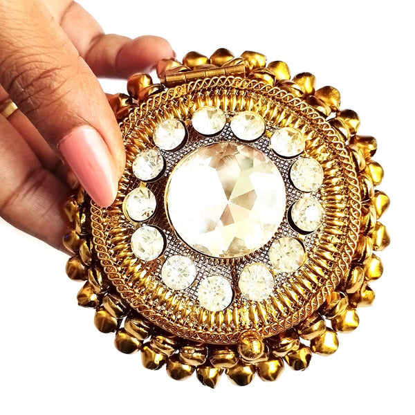 Round Shape | Antique Gold Finish | Handcrafted Box | Stonework & Ghungroo | Craft Shop India