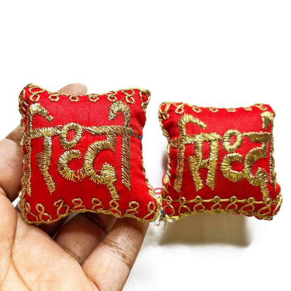 Red Color Riddhi Siddhi Pair Cushions | Craft Shop India