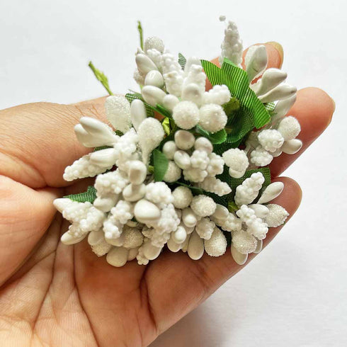 White Artificial Pollen Flower Set Of 4 Bunch