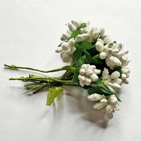 White Artificial Pollen Flower Set Of 4 Bunch