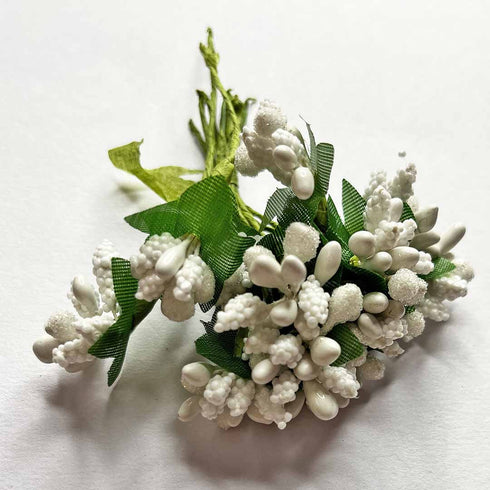 White Artificial Pollen Flower Set Of 4 Bunch