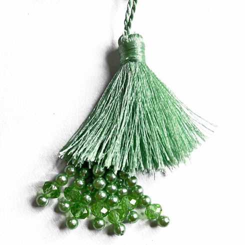 Pista Green Color Thread Tassels With Beads Set Of 2