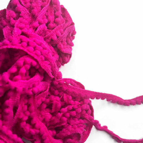 Rani Pink Soft Polycotton Pom Pom Lace ( 5mtr ) | Soft Polycotton Pom Pom Lace | Adikala Craft Store | Art Craft | Decoration | Laces Collection | Border Collection | Craft Making
