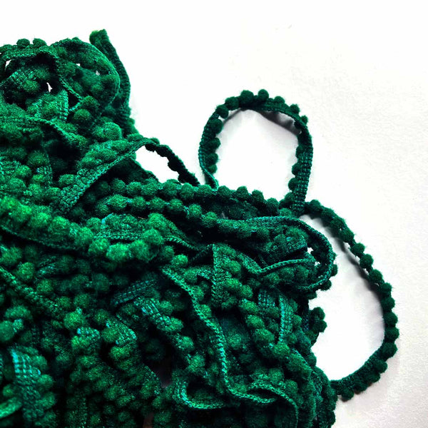 Bottle Green Soft Polycotton Pom Pom Lace ( 5mtr ) | Pollycotton | Pom Pom | Craft Store | Art Craft | Decoration | Laces Collection | Border Collection | Craft Making | Craft Shop india | Shop Craft