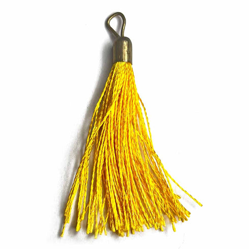 Yellow Color Thread Tassels With Metal Hanging Set Of 20