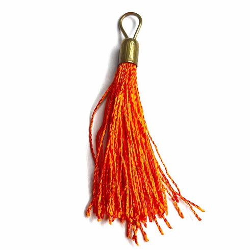 Orange Color Thread Tassels With Metal Hanging Set Of 20