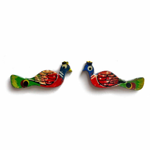 Green & Red Peacock Wooden Miniature