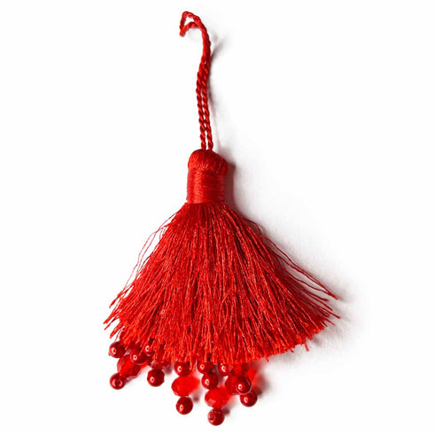 Red Color Thread Tassels With Beads Set Of 2