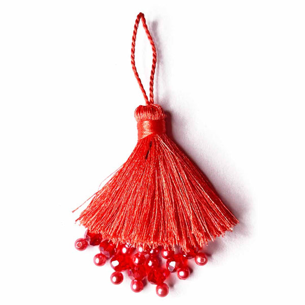 Carrot Red Color Thread Tassels | Thread Tassels With Beads Set Of 2 | Tassels | Toran | Silk Thread | Craft Shop india