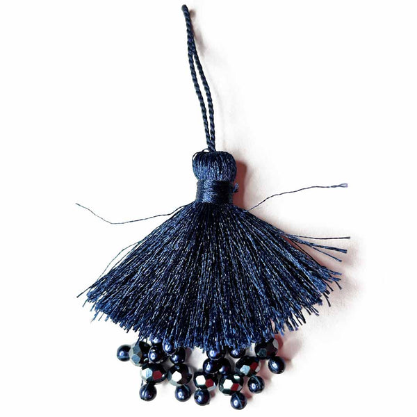 Dark Blue Color Thread Tassels With Beads Set Of 2 | Tassels | Toran | Thread Tassels | silk | Craft Shop india