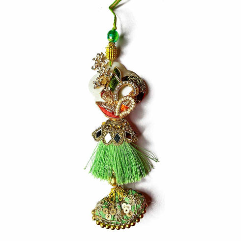 Green Color Zardozi Work Couple Rakhi