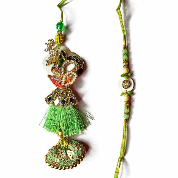 Green Color Zardozi Work Couple Rakhi | craft shop india | india craft shop | india craft | shop craft india | shop india | india craft shop | india shop | craft shop