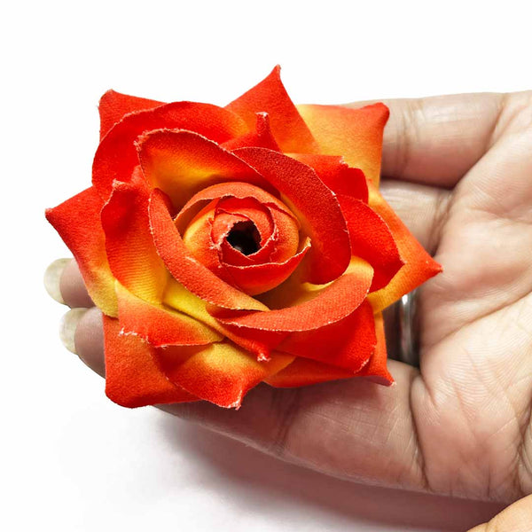 Shaded Artificial Rose Flower | Orange Color Shaded Artificial Rose Flower Set Of 2 | Craft Shop India | Art Craft | Decoration | Festivals | Shadi Decoration | Wedding Decoration | wooden Color Flower | Artificial Flower