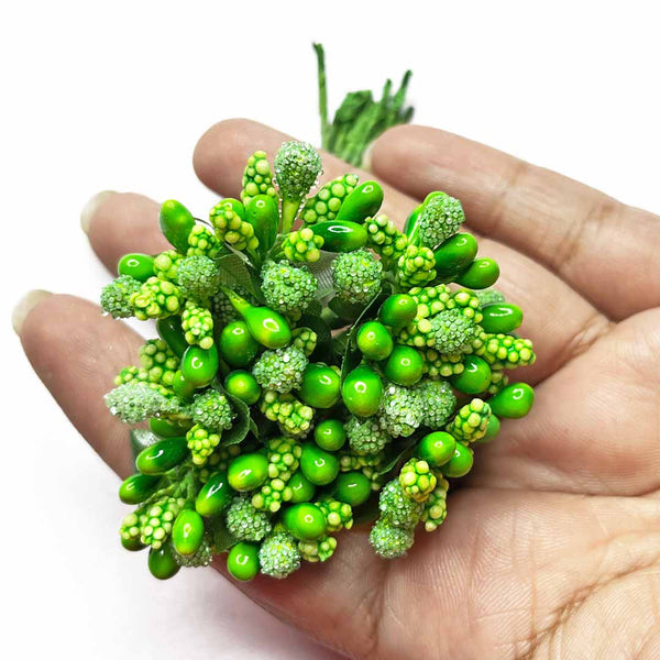 Green Artificial Pollen Flower Set Of 4 Bunch | Artificial Pollen | Green Pollen | craft Store | craft shop india | india craft shop
