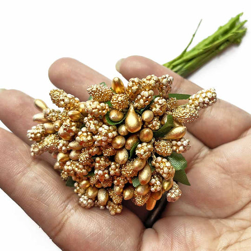 Golden Artificial Pollen Flower Set Of 4 Bunch