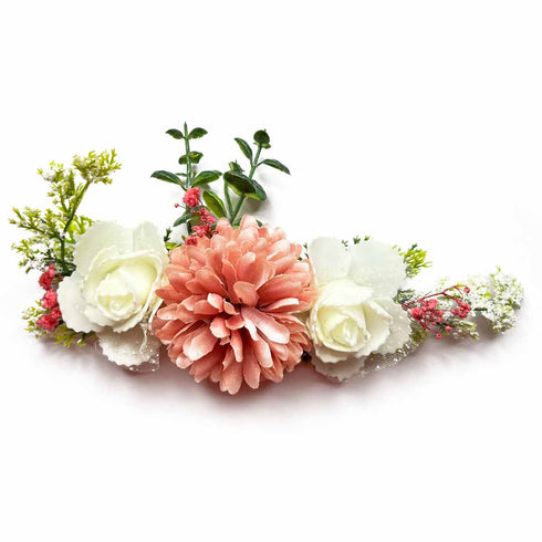 Cream Color Rose & Pink Dahlia Artificial Flower Bunch Set of 2