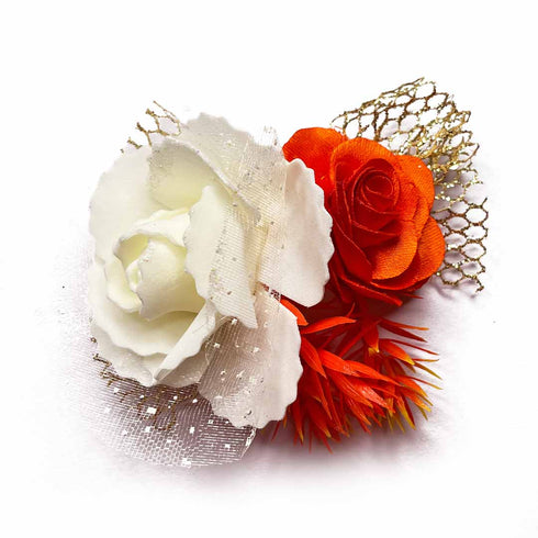 Dark Orange & Cream Color Artificial Flower Bunch Set of 2