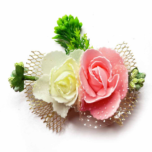 Pink & Cream Color Artificial Rose Flower Bunch Set of 2