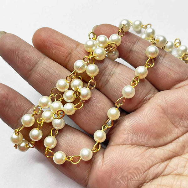 White Color Pearl Beads Chain For Jewelry Making (5 Meter) | White Color | Pearl Beads Chain | Jewellery Making | Craft Shop India