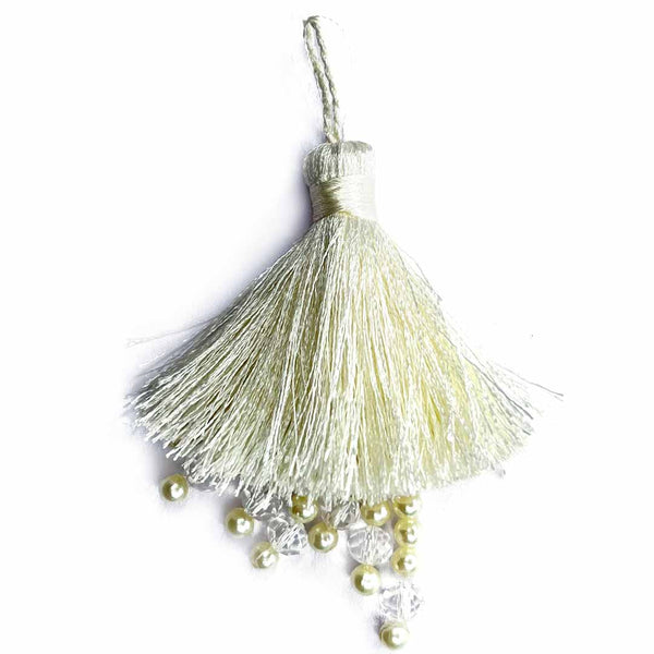 Cream Color Thread Tassels | Tassels With Beads Set Of 2 | Tassels | Toran | Silkl Thread | Craft Shop India | Craft Shop | india craft shop | shop craft