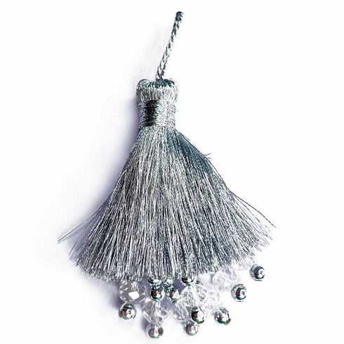Silver Color Thread Tassels With Beads Set Of 2