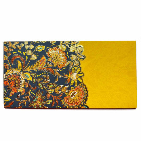 Yellow & Blue Color Exclusive Velvet Finish Designer Shagun Envelope Pack Of 2