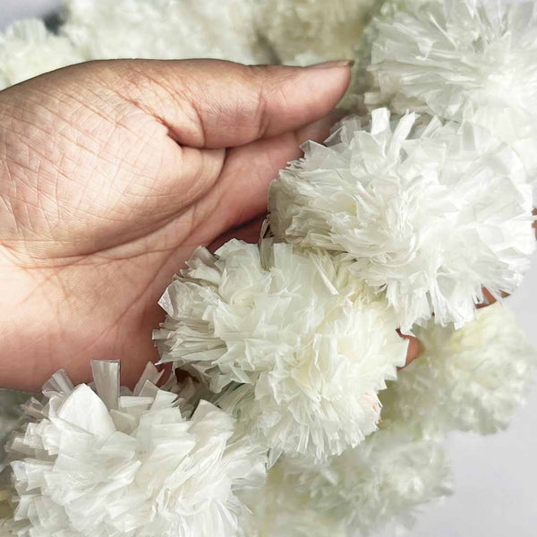 White Color Artificial Marigold Mala Set Of 2 | Marigold Flower | Craft Shop India | Art Craft