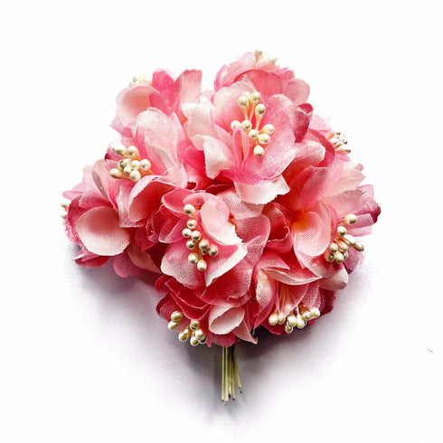 Pink Tissue & Satin Flower Bunch 2 Of 12 PCS.
