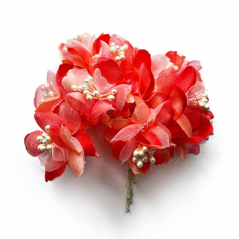 Radish Pink Tissue & Satin Flower Bunch 2 Of 12 PCS.