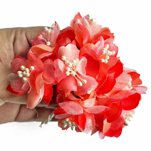 Radish Pink Tissue & Satin Flower Bunch 2 Of 12 PCS.