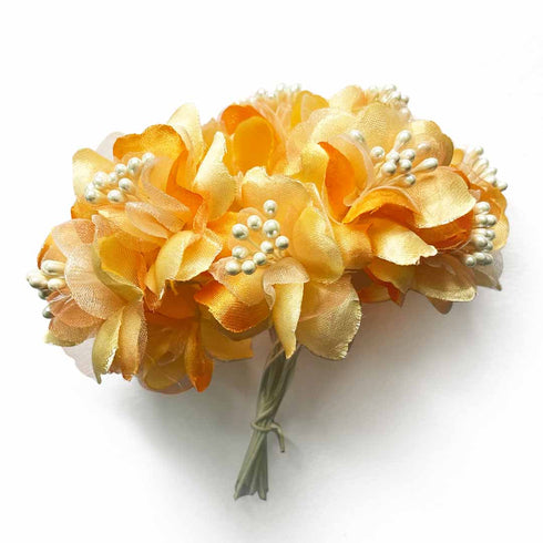 Orange Tissue & Satin Flower Bunch 2 Of 12 PCS.