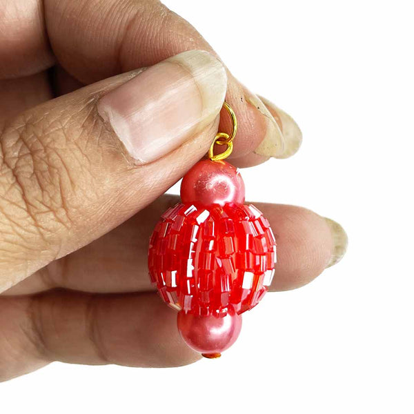 Red Katdana Ball Tassels Set Of 2 | Tassels | Toran | Katdana | craft shop india | indian craft shop | handmade art | art craft | craft online artificial flower | craft shop | wooden miniature | solawood flower | decoration essectials | wedding decoration | flower bunches | craft store online | online craft | indian art craft | indian craft store